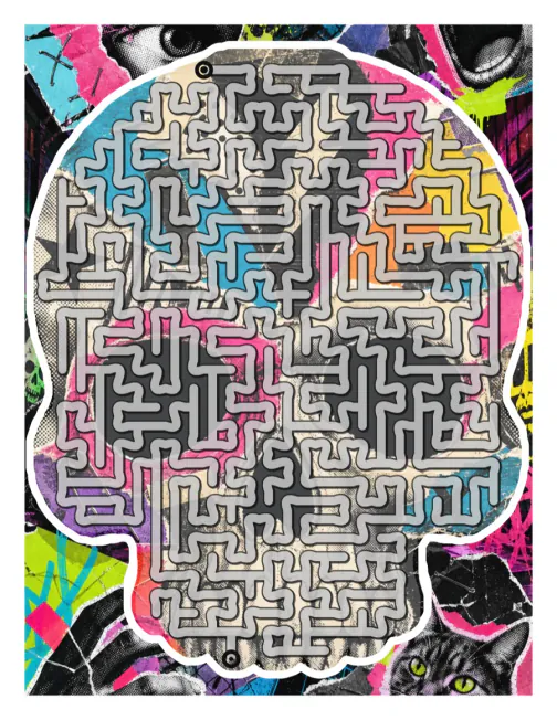 A finished illustrated maze page example