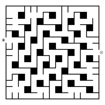 A square maze with solid black cells