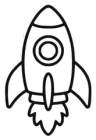 The same rocket marker in black and white line art