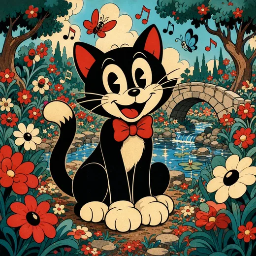 A cat drawn in 1930s rubber-hose cartoon style